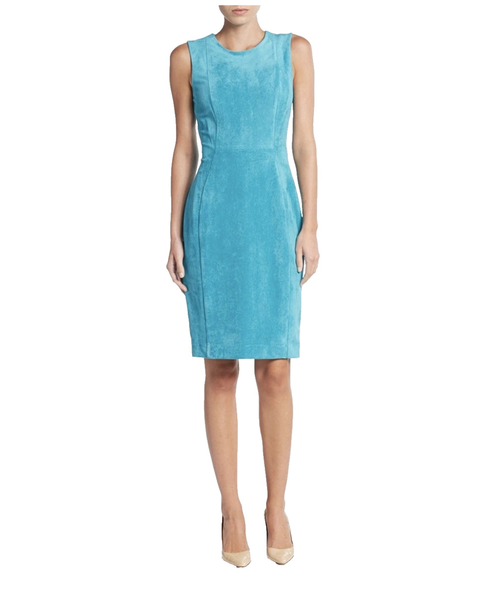Calvin Klein Dress Womens 8 PETITE NEW Green Faux Suede Sleeveless Sheath Office